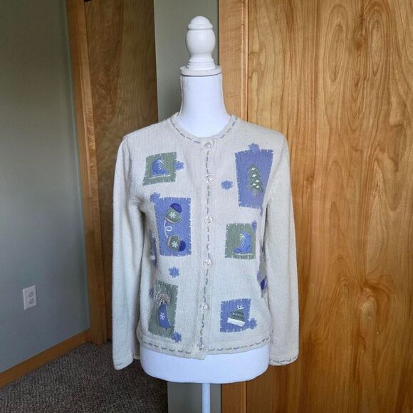 vintage y2k Croft & barrow sit cardigan sweater winter themed - Picture 1 of 6